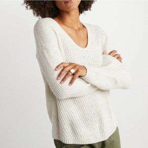 MARINE LAYER Elisa Ribbed V Neck Sweater Knit Pullover in Cream Extra Large